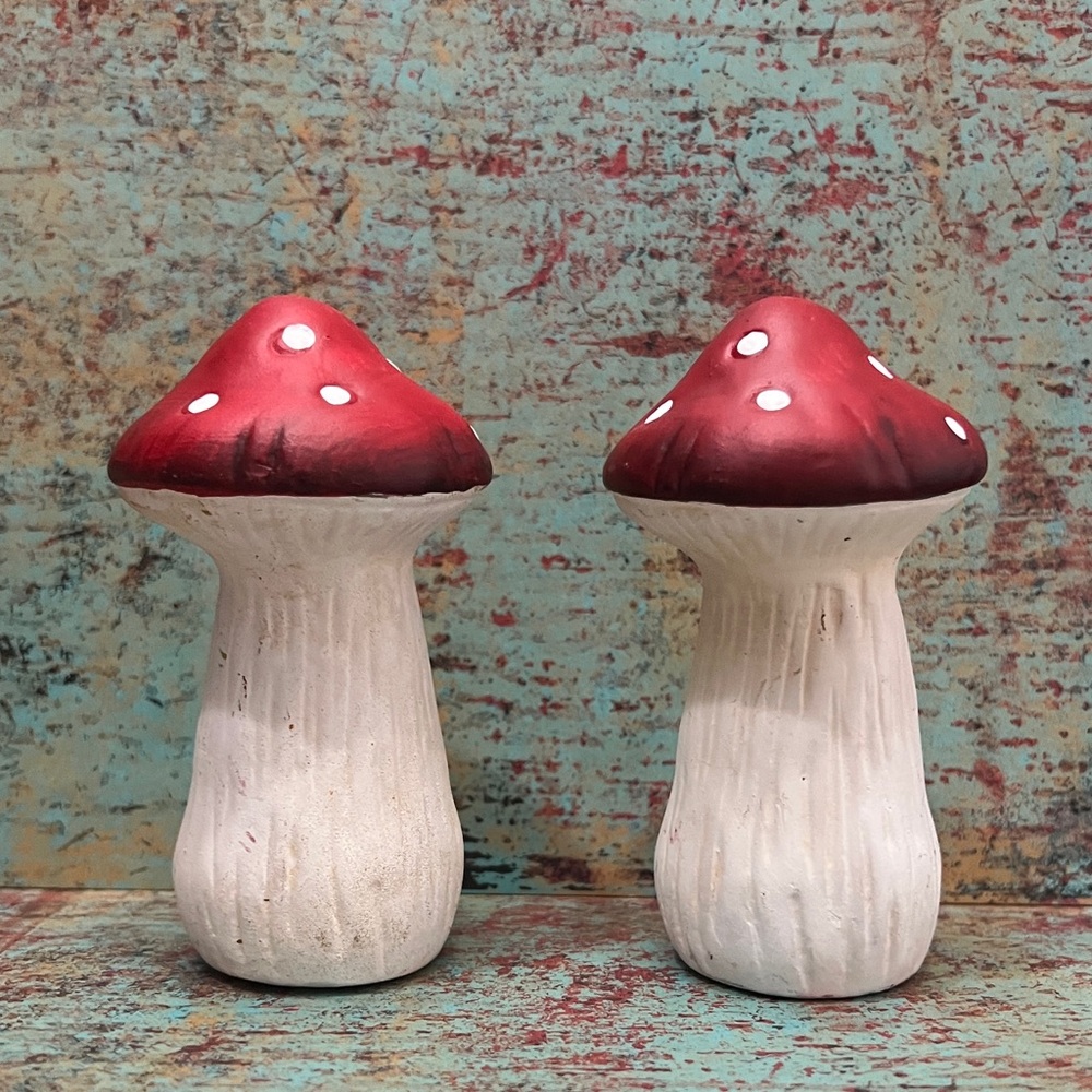 Red and White Ceramic Mushroom Decor